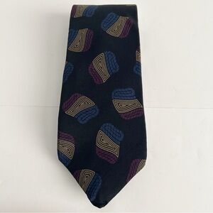 Yves Saint Laurent Black and Blue Geometric Silk Tie